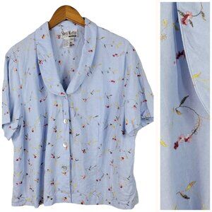 Sheri Martin Linen Blend Plus Size 20W Jacket Top Floral Embroidered Cottagecore